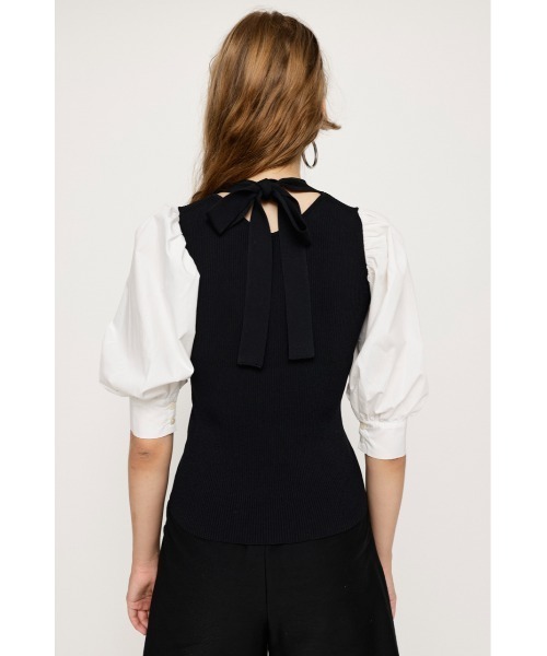 SLY(スライ)の「BACK RIBBON DOCKING KNIT TOPS バックリボン ドッキング ニット トップス(ニット/セーター・レディース・ブラック/ターコイズブルー/マルチ・FREE)」の12枚目の写真