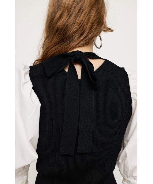SLY(スライ)の「BACK RIBBON DOCKING KNIT TOPS バックリボン ドッキング ニット トップス(ニット/セーター・レディース・ブラック/ターコイズブルー/マルチ・FREE)」の10枚目の写真