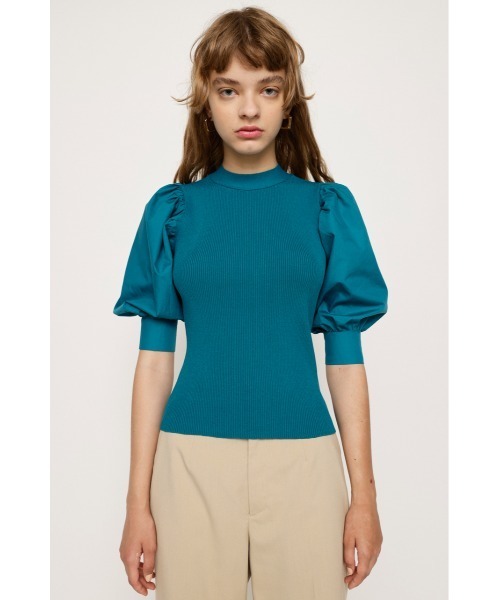 SLY(スライ)の「BACK RIBBON DOCKING KNIT TOPS バックリボン ドッキング ニット トップス(ニット/セーター・レディース・ブラック/ターコイズブルー/マルチ・FREE)」の6枚目の写真