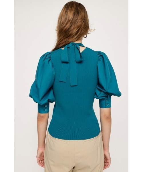 SLY(スライ)の「BACK RIBBON DOCKING KNIT TOPS バックリボン ドッキング ニット トップス(ニット/セーター・レディース・ブラック/ターコイズブルー/マルチ・FREE)」の9枚目の写真