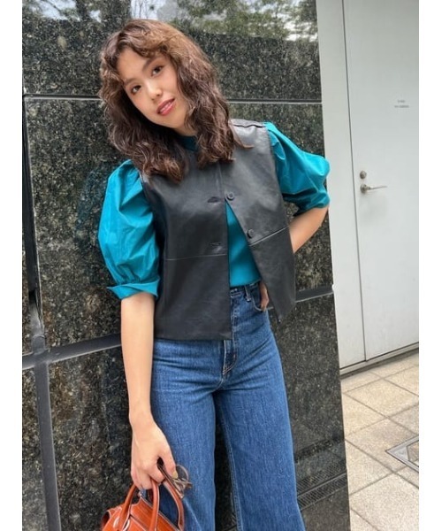 セール】BACK RIBBON DOCKING KNIT TOPS バックリボン