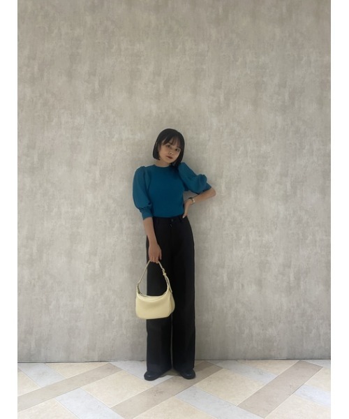 SLY(スライ)の「BACK RIBBON DOCKING KNIT TOPS バックリボン ドッキング ニット トップス(ニット/セーター・レディース・ブラック/ターコイズブルー/マルチ・FREE)」の5枚目の写真