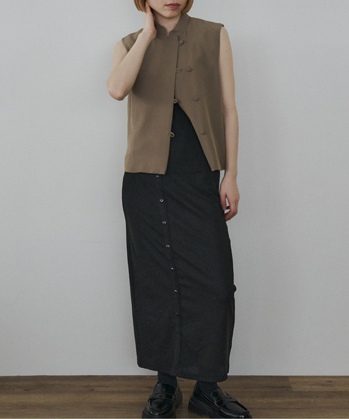 QtieFlash チャイナボタンストライプロングベスト 楽天市場】Qutie Frash / チャイナロングベスト キューティー