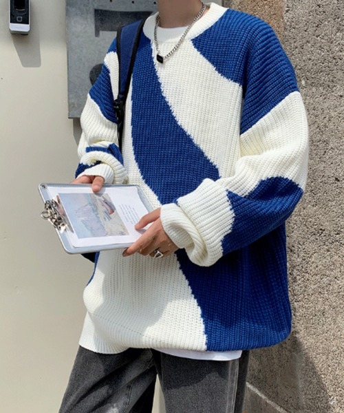 MGV（エムジーヴィー）の「バイカラーデザインニット（ニット/セーター・メンズ・ブルー/ブラック・X-LARGE/MEDIUM/LARGE）」の8枚目の写真