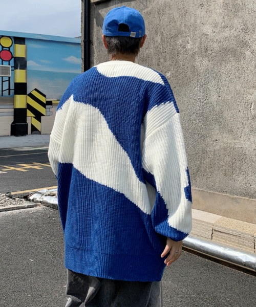 MGV（エムジーヴィー）の「バイカラーデザインニット（ニット/セーター・メンズ・ブルー/ブラック・X-LARGE/MEDIUM/LARGE）」の5枚目の写真