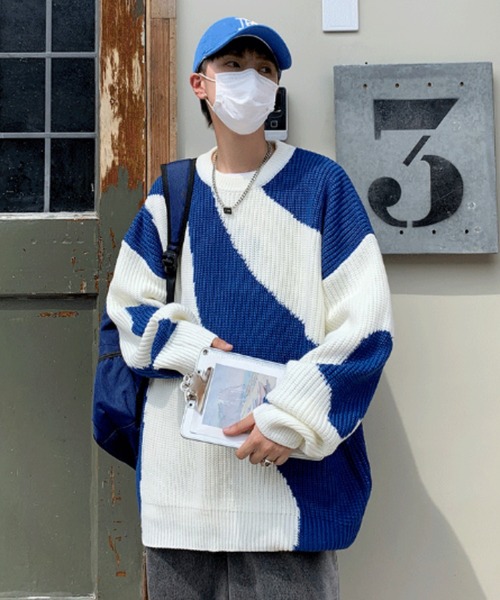 MGV（エムジーヴィー）の「バイカラーデザインニット（ニット/セーター・メンズ・ブルー/ブラック・X-LARGE/MEDIUM/LARGE）」の14枚目の写真