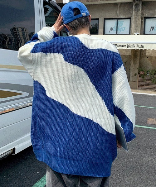 MGV（エムジーヴィー）の「バイカラーデザインニット（ニット/セーター・メンズ・ブルー/ブラック・X-LARGE/MEDIUM/LARGE）」の17枚目の写真