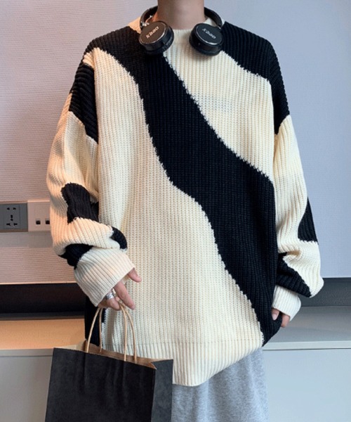 MGV（エムジーヴィー）の「バイカラーデザインニット（ニット/セーター・メンズ・ブルー/ブラック・X-LARGE/MEDIUM/LARGE）」の6枚目の写真