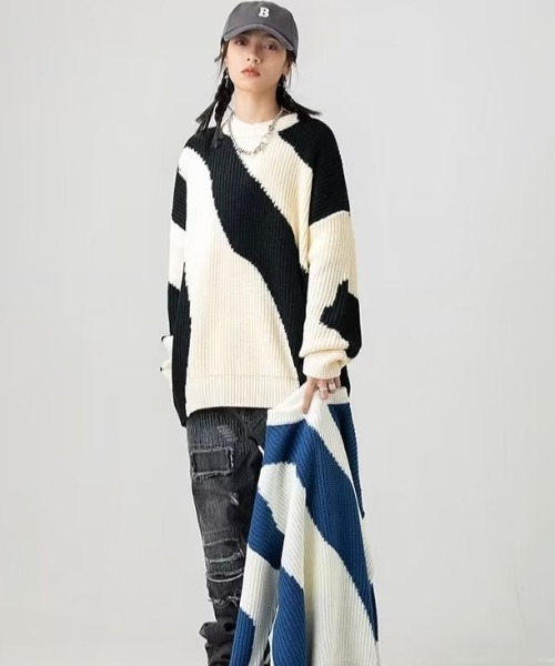 MGV（エムジーヴィー）の「バイカラーデザインニット（ニット/セーター・メンズ・ブルー/ブラック・X-LARGE/MEDIUM/LARGE）」の21枚目の写真