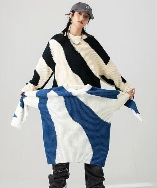 MGV（エムジーヴィー）の「バイカラーデザインニット（ニット/セーター・メンズ・ブルー/ブラック・X-LARGE/MEDIUM/LARGE）」の22枚目の写真