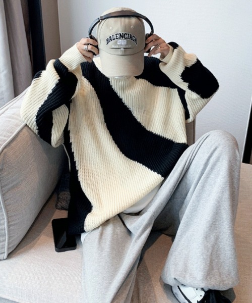 MGV（エムジーヴィー）の「バイカラーデザインニット（ニット/セーター・メンズ・ブルー/ブラック・X-LARGE/MEDIUM/LARGE）」の19枚目の写真