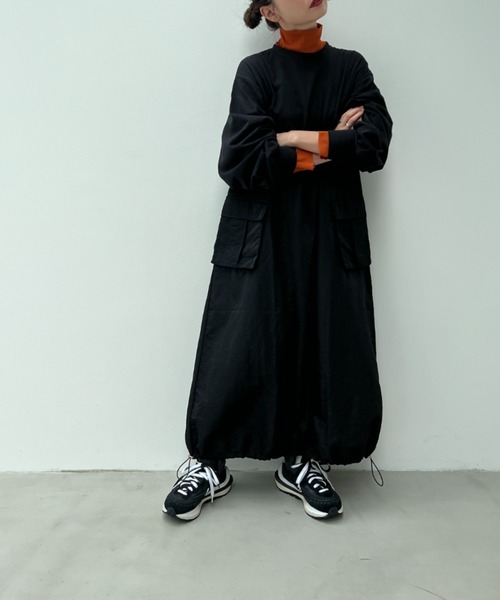 y/m（イム）の「ナイロンドッキングカットワンピース（ワンピース・レディース・ブラック/カーキ・FREE）」の4枚目の写真