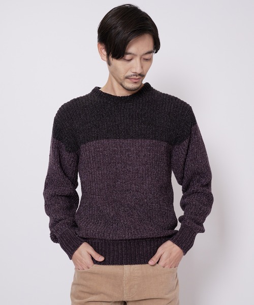 Blue Standard （ブルースタンダード）の「【BLUE STANDARD/ブルースタンダード】ふんわりもちもちのやみつきな触り心地 ふわもちモール　 畦編み　ウォッシャブル　バイカラー　クルー　セーター　ニット（ニット/セーター・メンズ・ネイビー/ブラック/グリーン/オフホワイト・MEDIUM/LARGE/X-LARGE）」の22枚目の写真