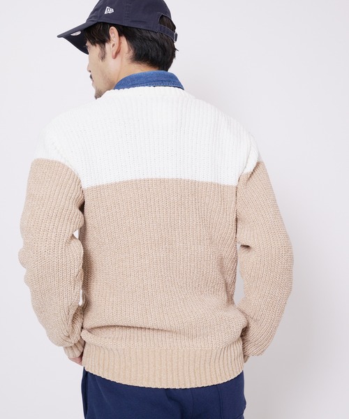 Blue Standard （ブルースタンダード）の「【BLUE STANDARD/ブルースタンダード】ふんわりもちもちのやみつきな触り心地 ふわもちモール　 畦編み　ウォッシャブル　バイカラー　クルー　セーター　ニット（ニット/セーター・メンズ・ネイビー/ブラック/グリーン/オフホワイト・MEDIUM/LARGE/X-LARGE）」の13枚目の写真
