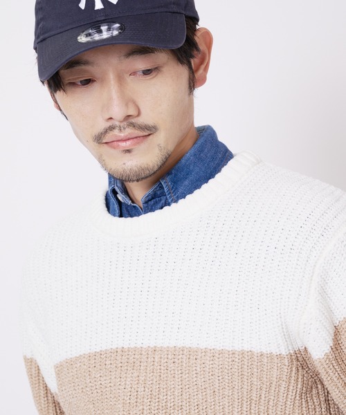 Blue Standard （ブルースタンダード）の「【BLUE STANDARD/ブルースタンダード】ふんわりもちもちのやみつきな触り心地 ふわもちモール　 畦編み　ウォッシャブル　バイカラー　クルー　セーター　ニット（ニット/セーター・メンズ・ネイビー/ブラック/グリーン/オフホワイト・MEDIUM/LARGE/X-LARGE）」の14枚目の写真