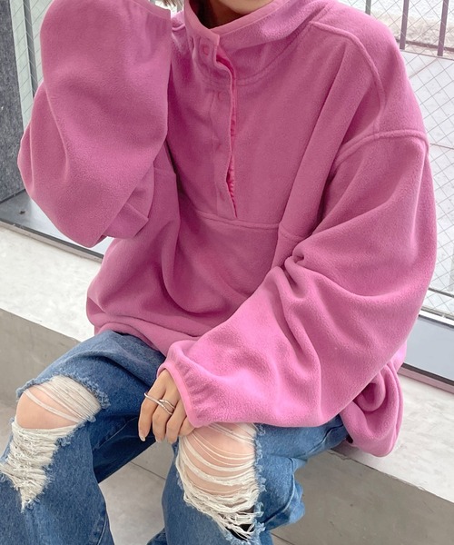 w closet(ダブルクローゼット)の「フリースハーフスナッププルオーバー(その他トップス・レディース・オフホワイト/ブラック/ピンク/グリーン/ラベンダー・FREE)」の5枚目の写真