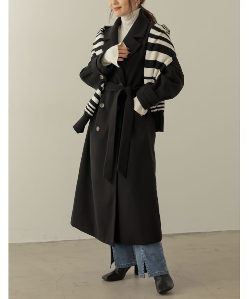 Re:EDIT(リエディ)の「[WINTER COLLECTIONモッサダブルブレストトレンチデザインチェスターコート(チェスターコート・レディース・グレイッシュベージュ/パープル/ホワイト系その他/ライトグリーン/ブルー/ブラック・MEDIUM)」の4枚目の写真