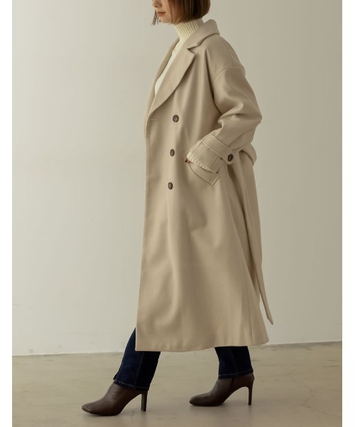 Re:EDIT(リエディ)の「[WINTER COLLECTIONモッサダブルブレストトレンチデザインチェスターコート(チェスターコート・レディース・グレイッシュベージュ/パープル/ホワイト系その他/ライトグリーン/ブルー/ブラック・MEDIUM)」の19枚目の写真