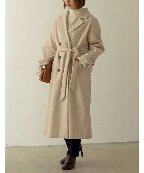 Re:EDIT(リエディ)の「[WINTER COLLECTIONモッサダブルブレストトレンチデザインチェスターコート(チェスターコート・レディース・グレイッシュベージュ/パープル/ホワイト系その他/ライトグリーン/ブルー/ブラック・MEDIUM)」の20枚目の写真