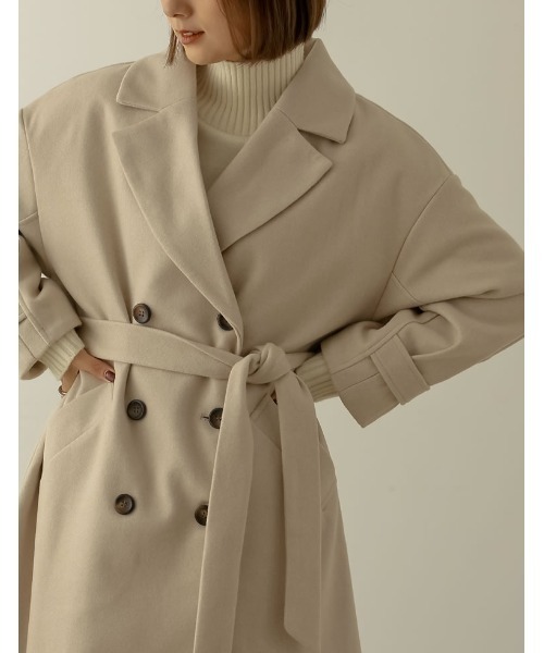 Re:EDIT(リエディ)の「[WINTER COLLECTIONモッサダブルブレストトレンチデザインチェスターコート(チェスターコート・レディース・グレイッシュベージュ/パープル/ホワイト系その他/ライトグリーン/ブルー/ブラック・MEDIUM)」の16枚目の写真