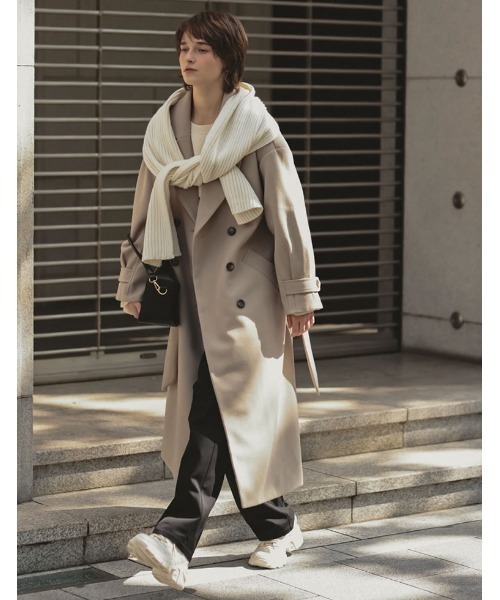 Re:EDIT(リエディ)の「[WINTER COLLECTIONモッサダブルブレストトレンチデザインチェスターコート(チェスターコート・レディース・グレイッシュベージュ/パープル/ホワイト系その他/ライトグリーン/ブルー/ブラック・MEDIUM)」の9枚目の写真