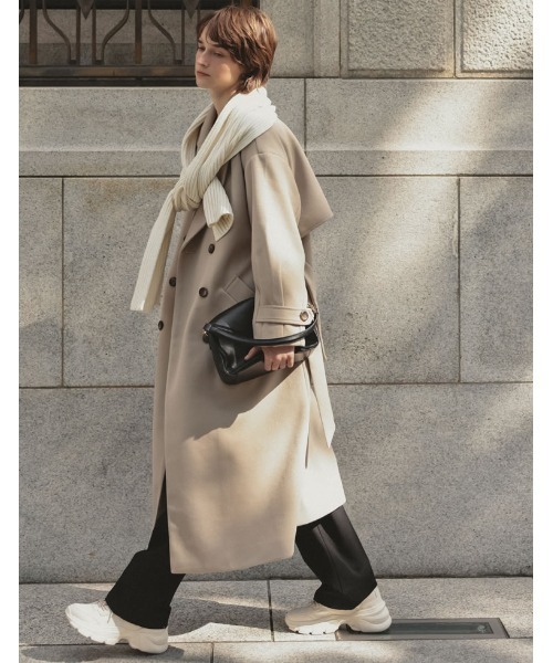 Re:EDIT(リエディ)の「[WINTER COLLECTIONモッサダブルブレストトレンチデザインチェスターコート(チェスターコート・レディース・グレイッシュベージュ/パープル/ホワイト系その他/ライトグリーン/ブルー/ブラック・MEDIUM)」の10枚目の写真