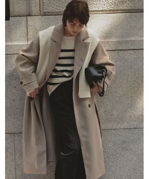 Re:EDIT(リエディ)の「[WINTER COLLECTIONモッサダブルブレストトレンチデザインチェスターコート(チェスターコート・レディース・グレイッシュベージュ/パープル/ホワイト系その他/ライトグリーン/ブルー/ブラック・MEDIUM)」の7枚目の写真