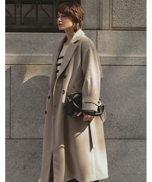 Re:EDIT(リエディ)の「[WINTER COLLECTIONモッサダブルブレストトレンチデザインチェスターコート(チェスターコート・レディース・グレイッシュベージュ/パープル/ホワイト系その他/ライトグリーン/ブルー/ブラック・MEDIUM)」の8枚目の写真