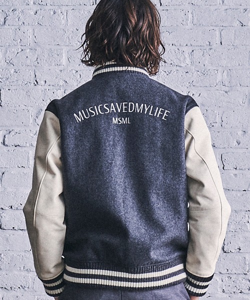 MSML（エムエスエムエル）の「LEATHER SLEEVE STADIUM JACKET（スタジャン・メンズ・グレー×ホワイト/ブラック×ホワイト・S/M/XL/L）」の2枚目の写真
