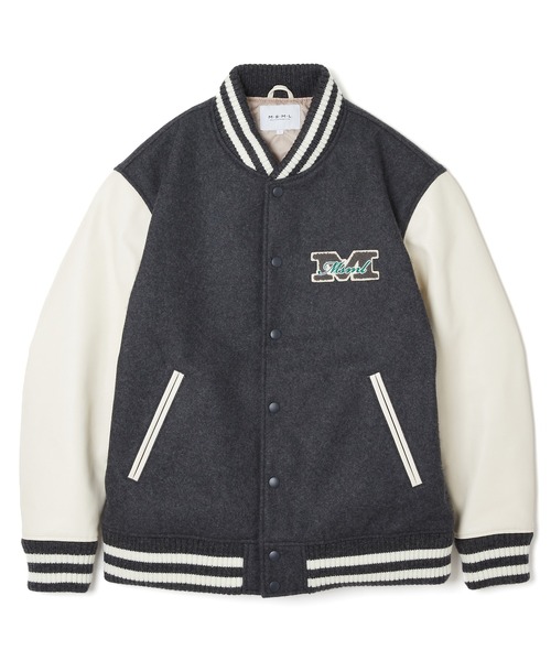 ラコステ　スタジャン　グレー　ブラック　M MSML（エムエスエムエル）の「LEATHER SLEEVE STADIUM JACKET