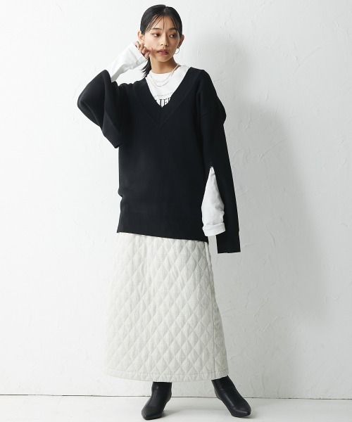 CHIC STYLE(シックスタイル)の「<大きいサイズ>ファンシーツイードキルティングロングタイトスカート シックスタイル(スカート・レディース・ブラック/アイボリー・L/LL/3L/4L/5L)」の16枚目の写真