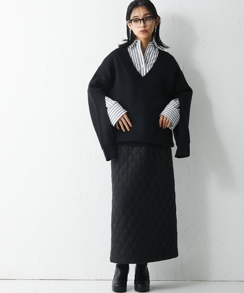 CHIC STYLE(シックスタイル)の「<大きいサイズ>ファンシーツイードキルティングロングタイトスカート シックスタイル(スカート・レディース・ブラック/アイボリー・L/LL/3L/4L/5L)」の15枚目の写真