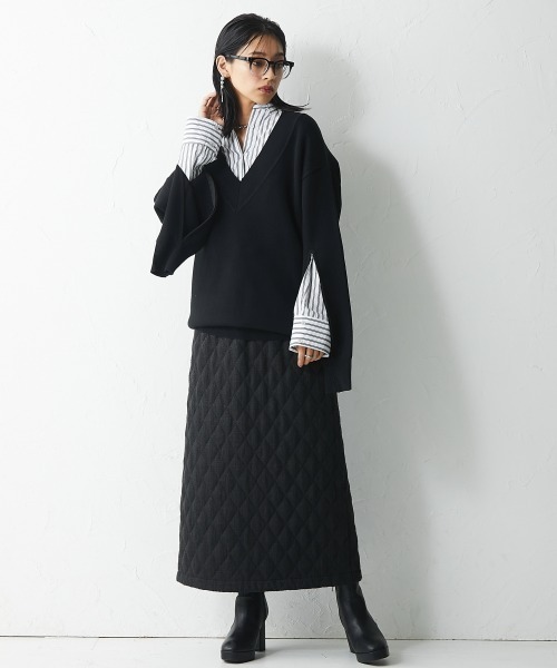 CHIC STYLE(シックスタイル)の「<大きいサイズ>ファンシーツイードキルティングロングタイトスカート シックスタイル(スカート・レディース・ブラック/アイボリー・L/LL/3L/4L/5L)」の22枚目の写真