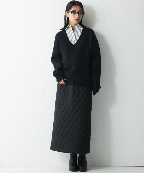 CHIC STYLE(シックスタイル)の「<大きいサイズ>ファンシーツイードキルティングロングタイトスカート シックスタイル(スカート・レディース・ブラック/アイボリー・L/LL/3L/4L/5L)」の6枚目の写真