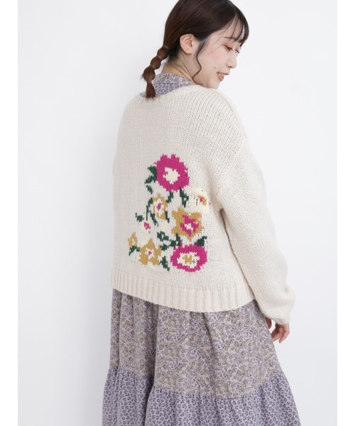 Samansa Mos2（サマンサ モスモス）の「前後着花柄ジャカードニットカーディガン（カーディガン/ボレロ・レディース・ブラック/グレー/オフホワイト・ﾌﾘ-）」の14枚目の写真