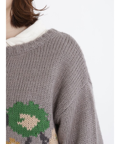 Samansa Mos2（サマンサ モスモス）の「前後着花柄ジャカードニットカーディガン（カーディガン/ボレロ・レディース・ブラック/グレー/オフホワイト・ﾌﾘ-）」の6枚目の写真