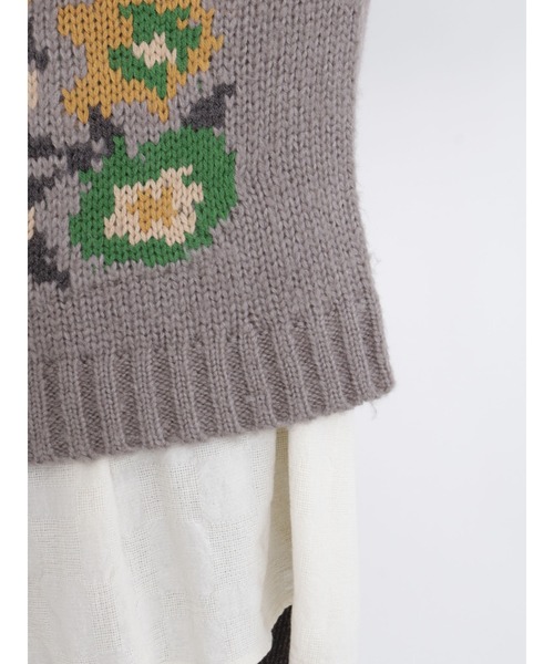 Samansa Mos2（サマンサ モスモス）の「前後着花柄ジャカードニットカーディガン（カーディガン/ボレロ・レディース・ブラック/グレー/オフホワイト・ﾌﾘ-）」の9枚目の写真