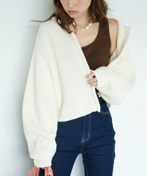 FREE'S MART（フリーズマート）の「◆前後2Wayショート丈ZIPカーディガン（カーディガン/ボレロ・レディース・ピンク/ホワイト/ブラック・FREE）」の2枚目の写真