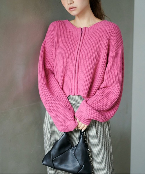 FREE'S MART（フリーズマート）の「◆前後2Wayショート丈ZIPカーディガン（カーディガン/ボレロ・レディース・ピンク/ホワイト/ブラック・FREE）」の3枚目の写真