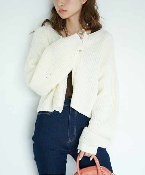 FREE'S MART（フリーズマート）の「◆前後2Wayショート丈ZIPカーディガン（カーディガン/ボレロ・レディース・ピンク/ホワイト/ブラック・FREE）」の8枚目の写真