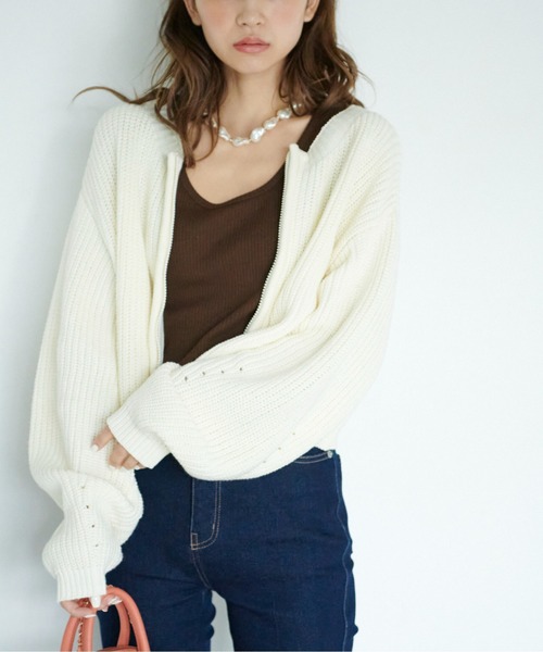 FREE'S MART（フリーズマート）の「◆前後2Wayショート丈ZIPカーディガン（カーディガン/ボレロ・レディース・ピンク/ホワイト/ブラック・FREE）」の13枚目の写真