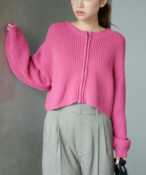 FREE'S MART（フリーズマート）の「◆前後2Wayショート丈ZIPカーディガン（カーディガン/ボレロ・レディース・ピンク/ホワイト/ブラック・FREE）」の14枚目の写真