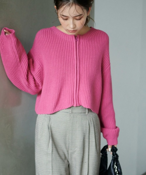 FREE'S MART（フリーズマート）の「◆前後2Wayショート丈ZIPカーディガン（カーディガン/ボレロ・レディース・ピンク/ホワイト/ブラック・FREE）」の9枚目の写真