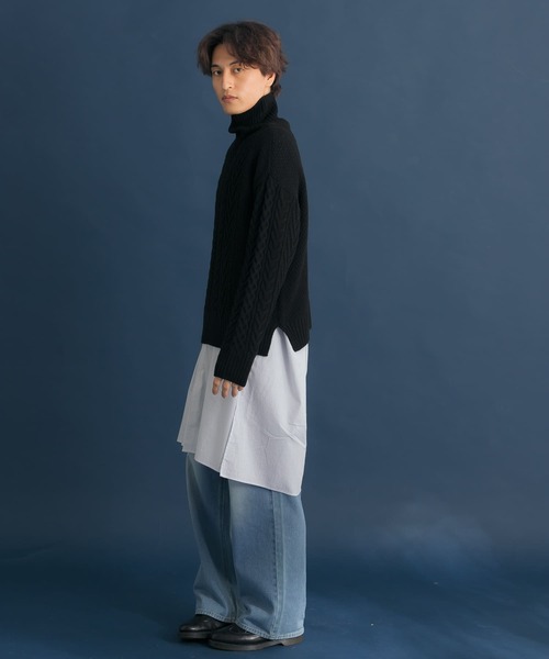 HEYUMM(ヘユム)の「ケーブルタートルネックニットトップ(ニット/セーター・メンズ・アイボリー/ブラック/グリーン・ONE)」の12枚目の写真