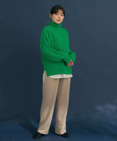 HEYUMM(ヘユム)の「ケーブルタートルネックニットトップ(ニット/セーター・メンズ・アイボリー/ブラック/グリーン・ONE)」の20枚目の写真