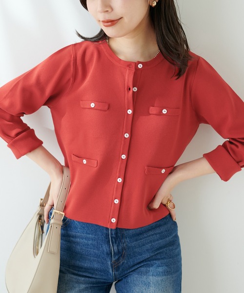 natural couture（ナチュラルクチュール）の「お家で洗えるちび釦カーディガン（カーディガン/ボレロ・レディース・ブラック/レッド/オフホワイト/カーキ/ピンク/ブルー/グレイッシュベージュ・FREE）」の7枚目の写真