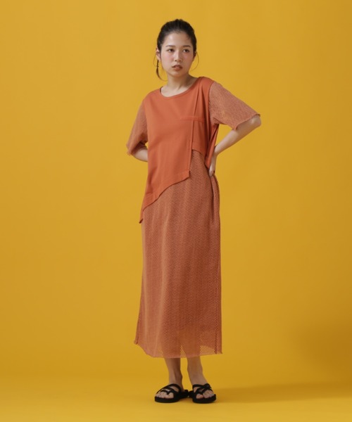 AVIREX（アヴィレックス）の「CUT×MESH ONEPIECE/ カットソー×メッシュ ワンピース（ワンピース・レディース・レンガ/オリーブ/ブラック・SMALL/MEDIUM）」の8枚目の写真