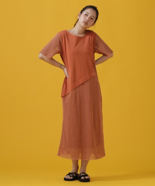AVIREX（アヴィレックス）の「CUT×MESH ONEPIECE/ カットソー×メッシュ ワンピース（ワンピース・レディース・レンガ/オリーブ/ブラック・SMALL/MEDIUM）」の16枚目の写真