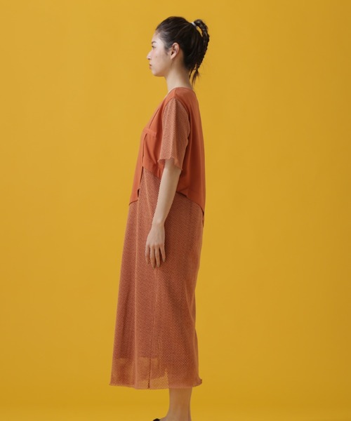 AVIREX（アヴィレックス）の「CUT×MESH ONEPIECE/ カットソー×メッシュ ワンピース（ワンピース・レディース・レンガ/オリーブ/ブラック・SMALL/MEDIUM）」の4枚目の写真