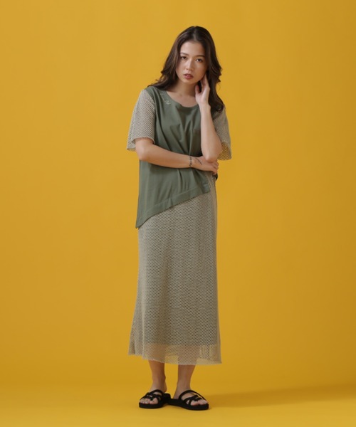 AVIREX（アヴィレックス）の「CUT×MESH ONEPIECE/ カットソー×メッシュ ワンピース（ワンピース・レディース・レンガ/オリーブ/ブラック・SMALL/MEDIUM）」の9枚目の写真